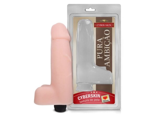 Prótese 18 x 5 cm com Escroto Vibrador Cyber Skin Sexy Fantasy